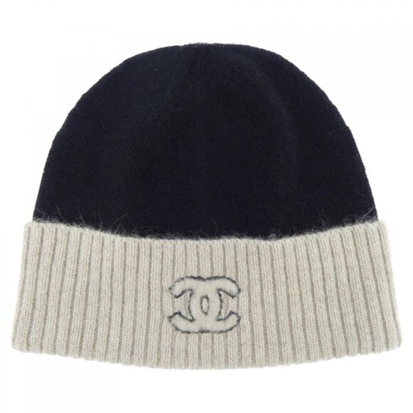 Chanel Knit Cap Cashmere Black Beige